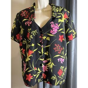 Vintage Jaclyn Smith Large Floral Blouse Retro 90’s Boho Chic Tropical Gothic